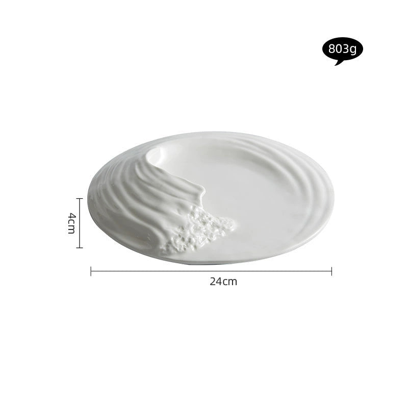 10-inch asymmetrical ceramic plate displaying a cold appetizer