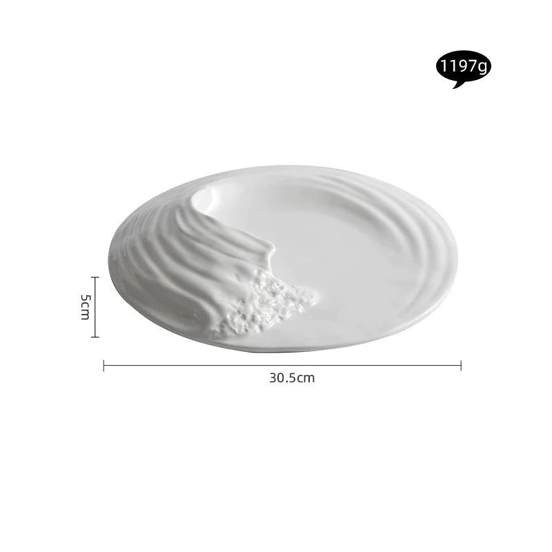 12-inch modern fusion dinner plate with wave-inspired design