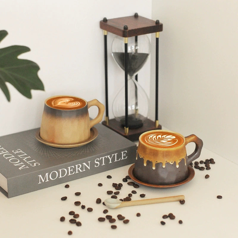 Afternoon tea set with rustic pottery coffee cup