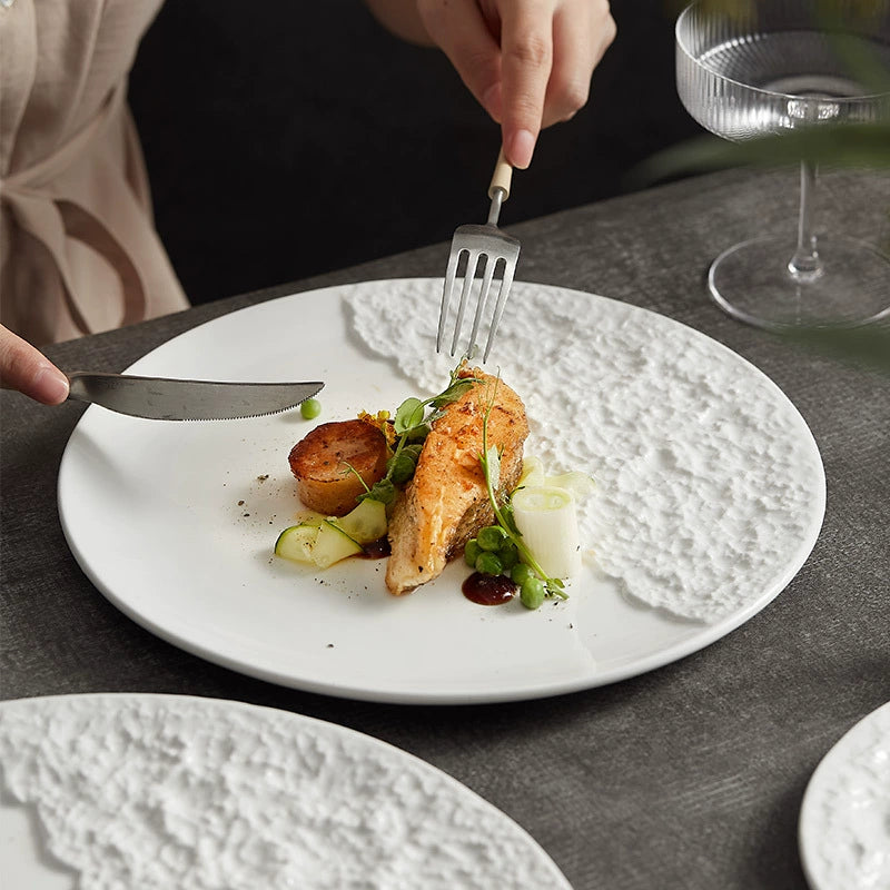 Artistic ceramic dish for steak or pasta presentation
