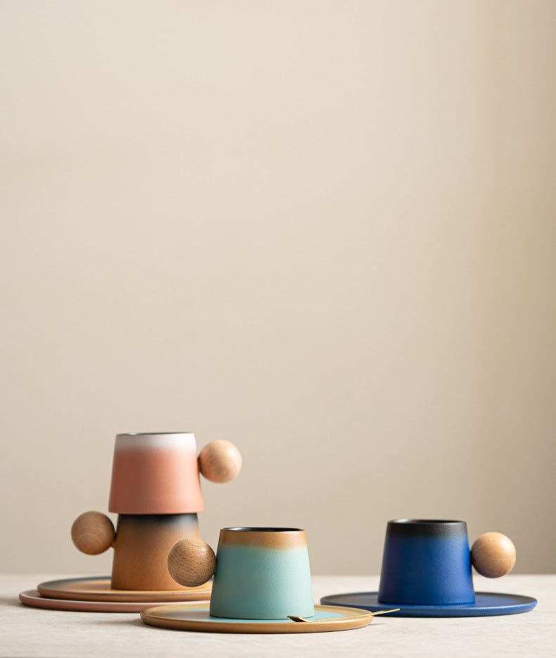 Blush Pink ceramic tea mug with gold spoon