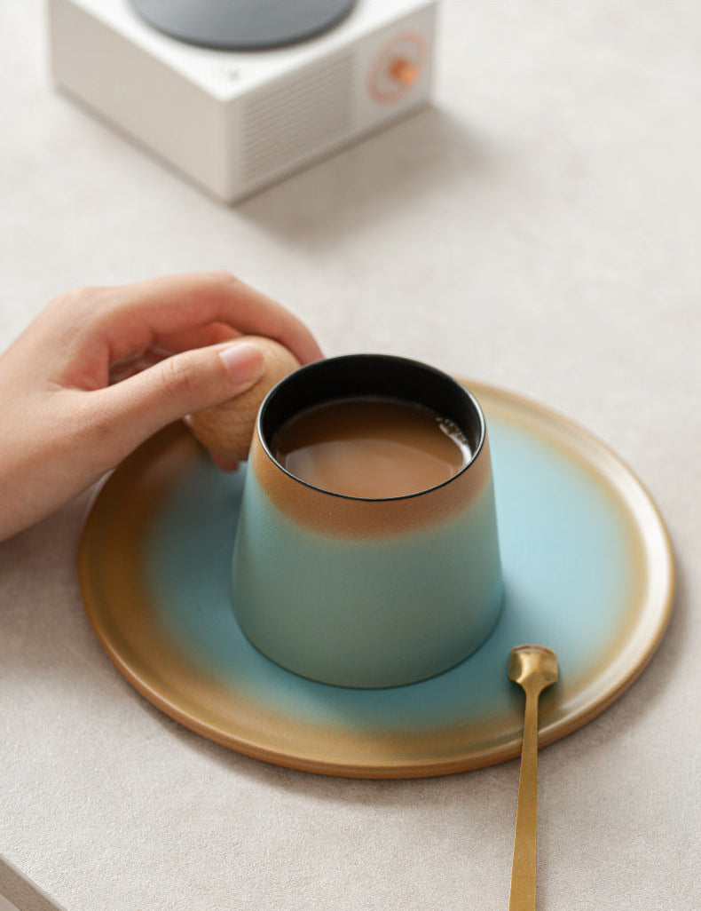 Ceramic cup and plate for tea and dessert serving