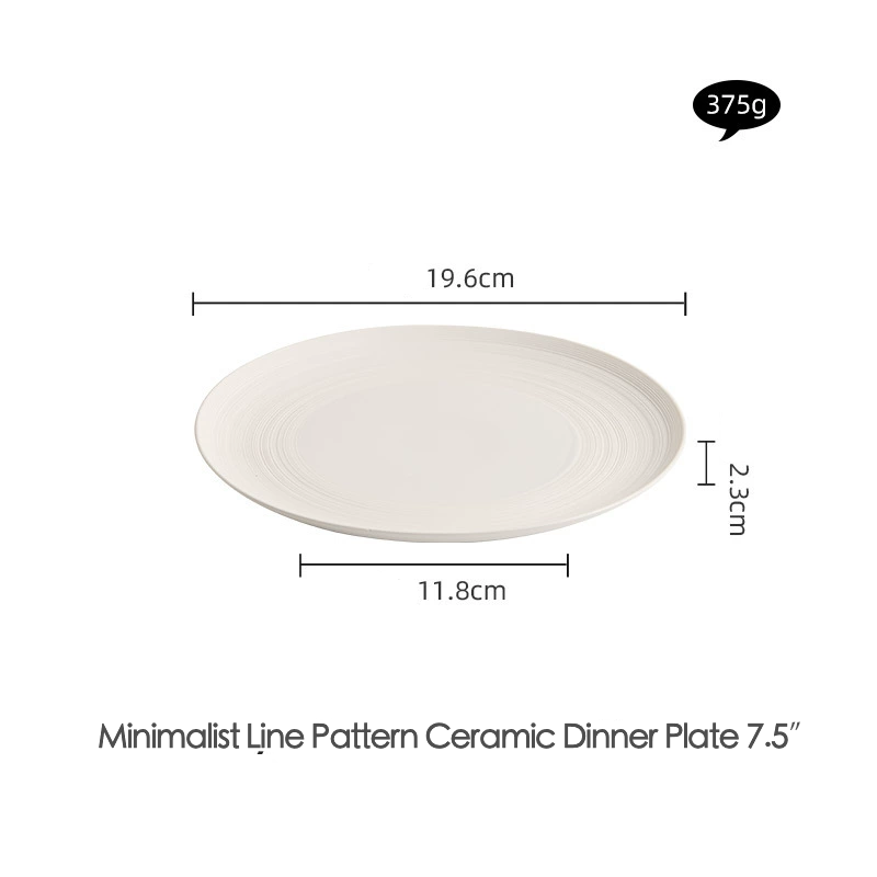 Close-up of line pattern ceramic serving plate