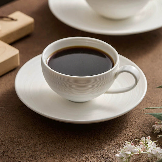 Close-up of spiral-textured coffee cup design