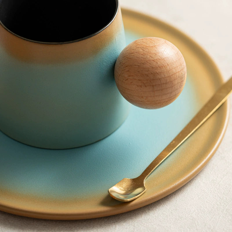 Deep Blue Jupiter ceramic cup on wooden table