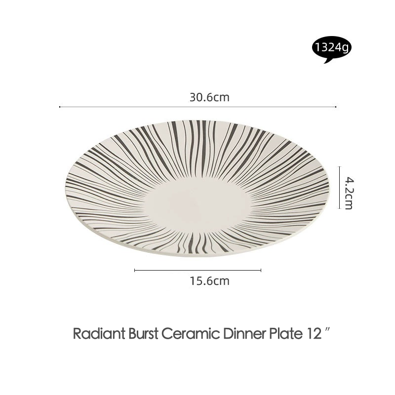 Dessert plating on white ceramic plate with graphic lines