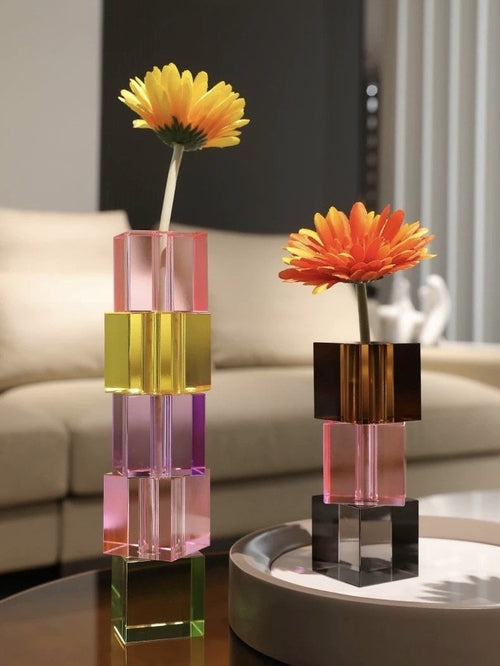 Elegant glass cube bud vase for tabletop styling