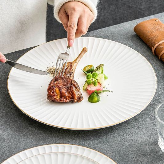 Elegant porcelain dinner plate with pleated relief design