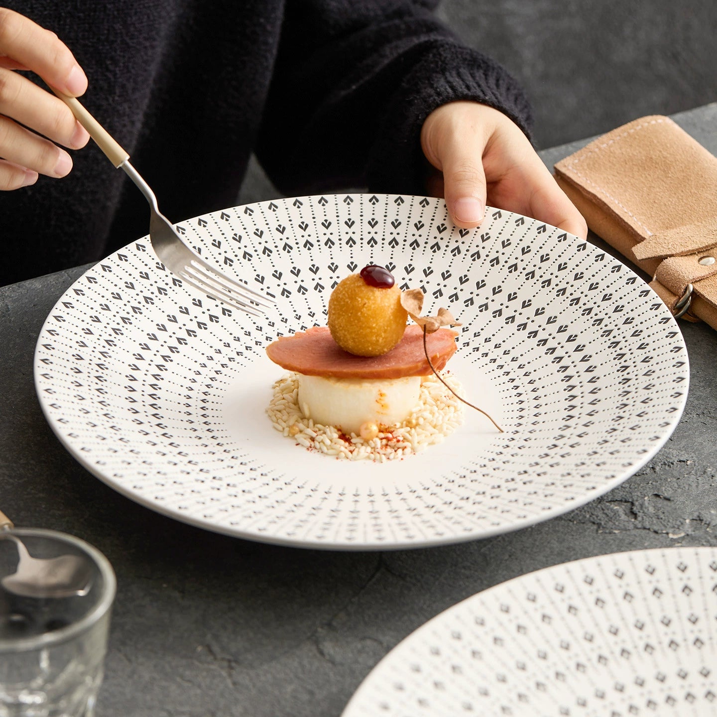 Elegant restaurant plate with textured design