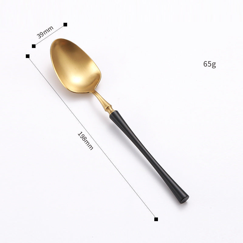 Elegant stainless steel spoon with black handle and gold bowl – 198mm length
