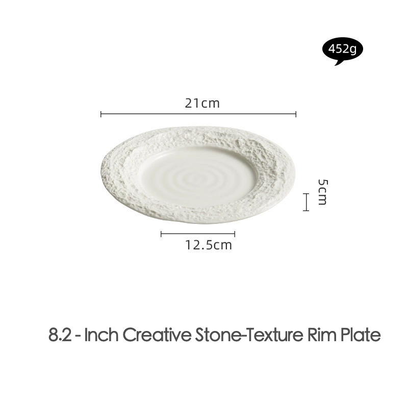 Flat round serving plate with modern organic detailing