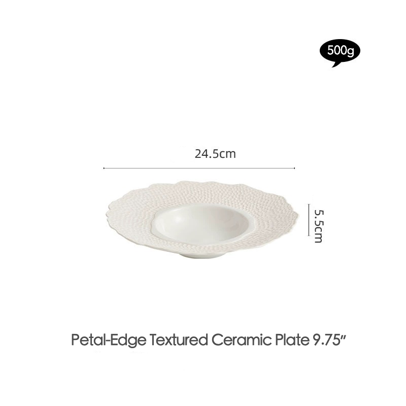 Flower-edge ceramic plate with recessed plating center