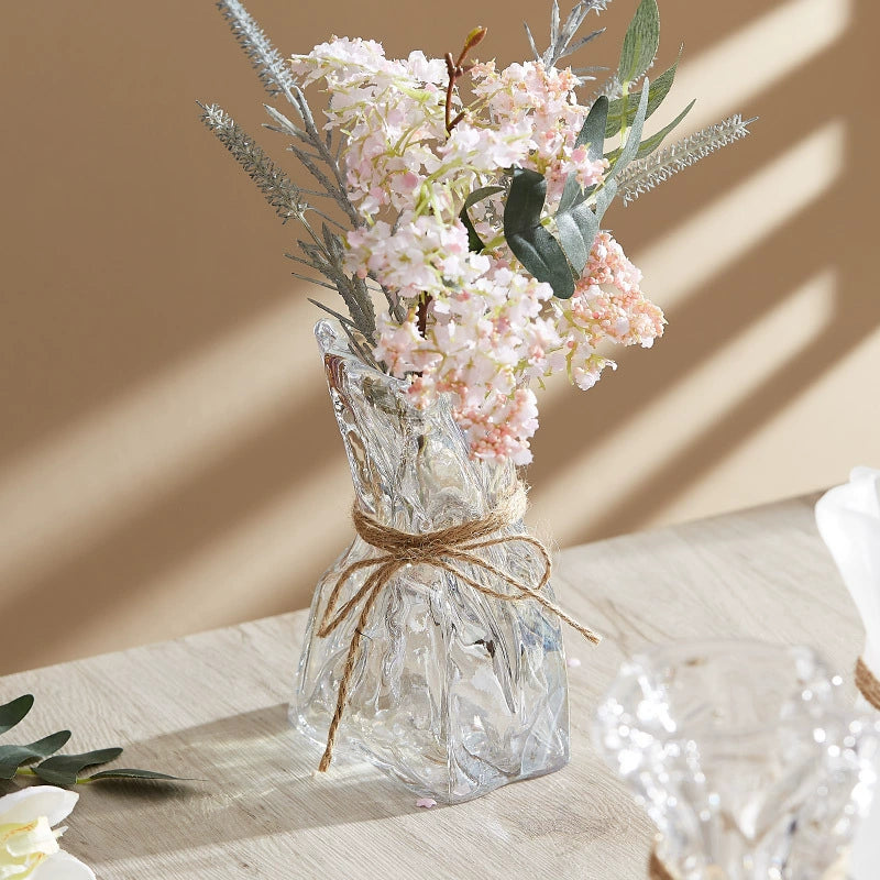 Frosted glass vase with rustic string detail