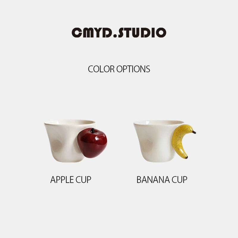 Fun fruit handle mugs in apple and banana designs
