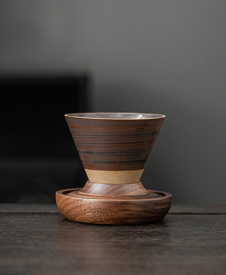 Functional ceramic and wood coffee set