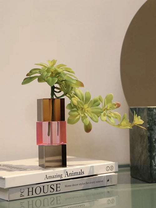 Handcrafted crystal glass cube ornament for home décor