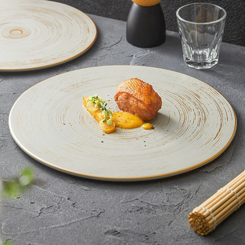 Handcrafted flat plate with natural swirl pattern
