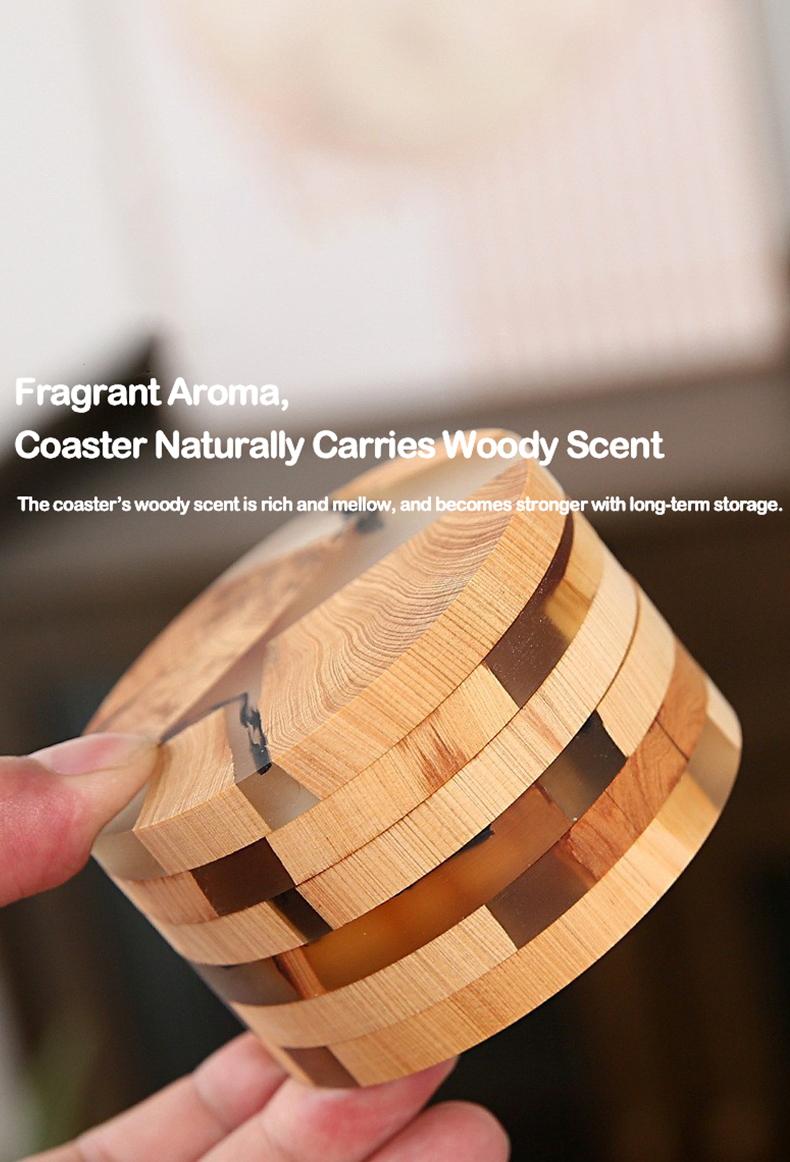 Handmade pine wood coasters with artistic ink texture