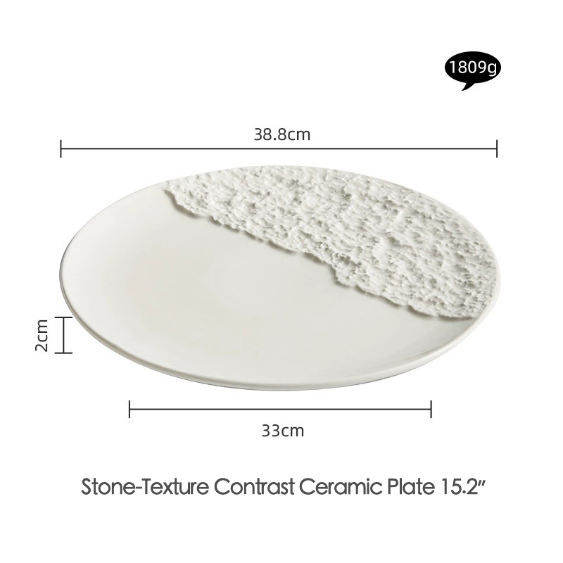 High-end ceramic plate with partial relief surface
