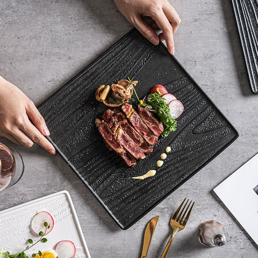 High-fired square ceramic dinner plate for main courses
