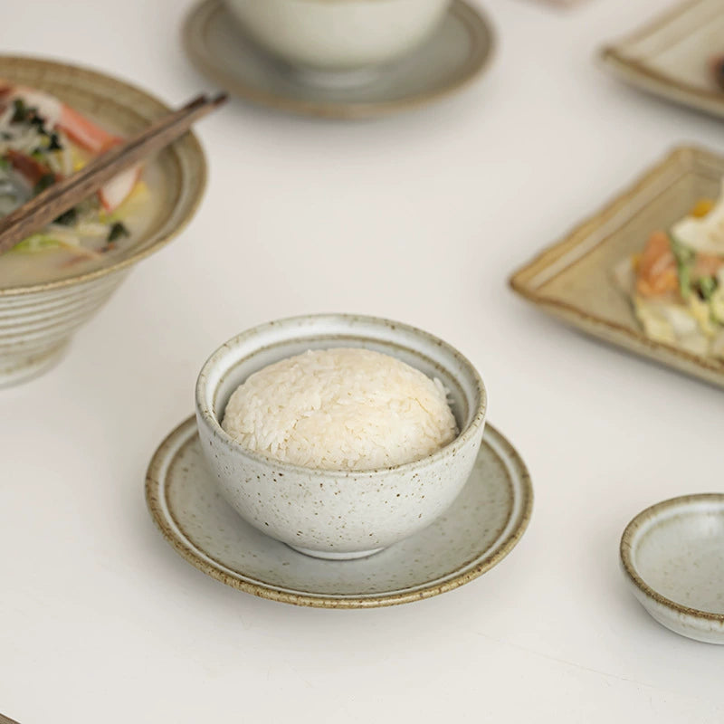Minimalist Japanese couple’s tableware set with rectangular and round dishes