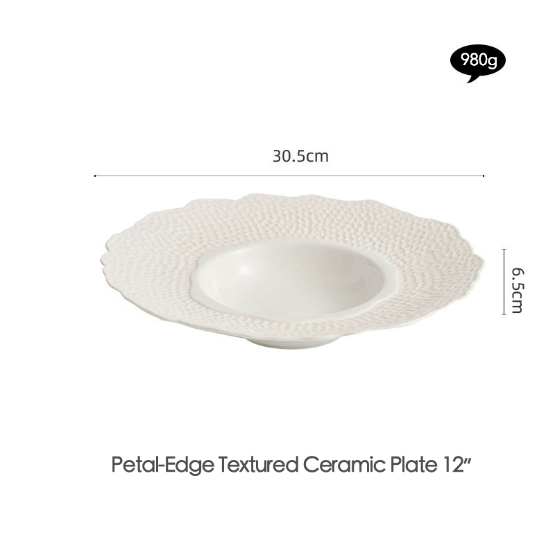 Minimalist white plate with handcrafted ripple texture