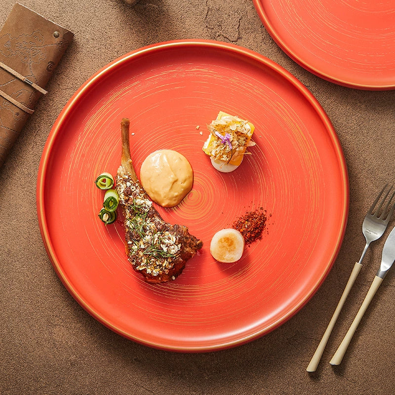 Modern ceramic dinner plate with elegant gold detailing