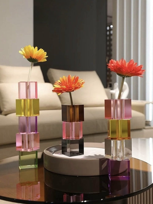 Modern crystal cube vase with geometric silhouette