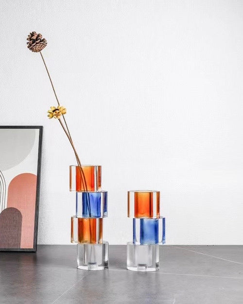 Modern crystal nugget vase with stacked glass design