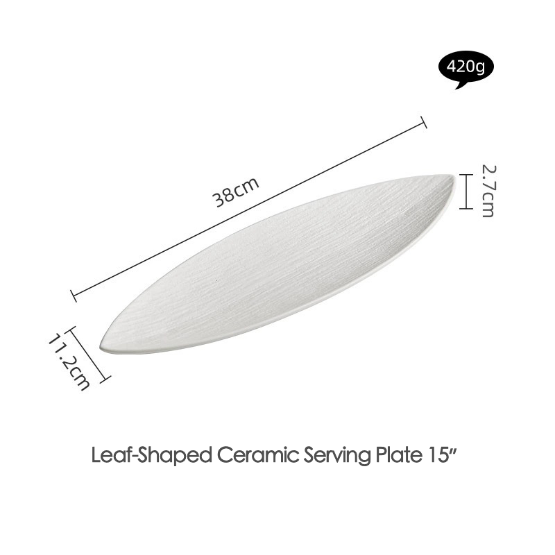 Modern long ceramic plate for cold dishes or starters