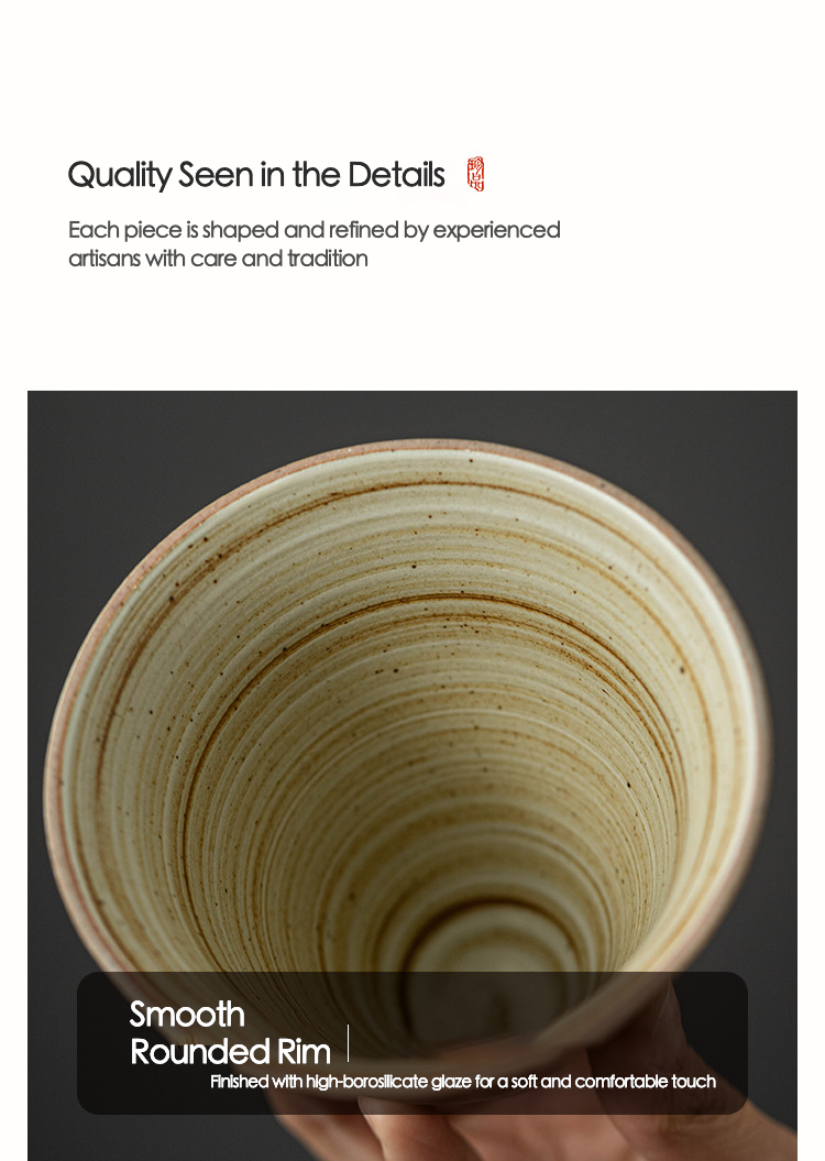 Natural finish ceramic cup with ergonomic shape