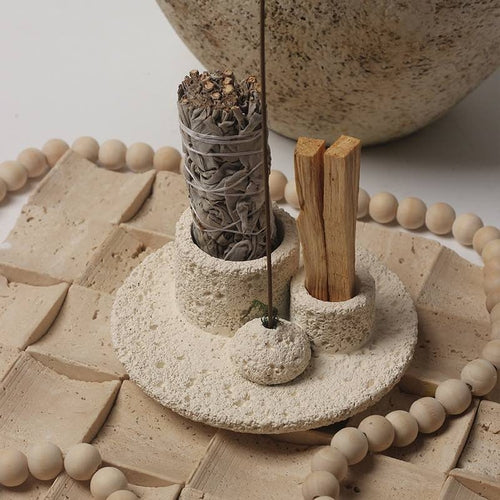 Nordic all-in-one rustic holder for candle, sage, incense, and palo santo