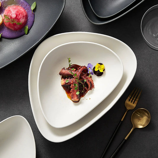 Nordic luxury ceramic dinner plate with asymmetrical design