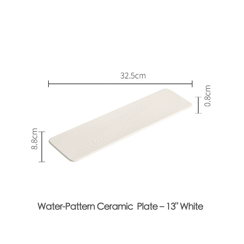Rectangular ceramic plate with wave-inspired design