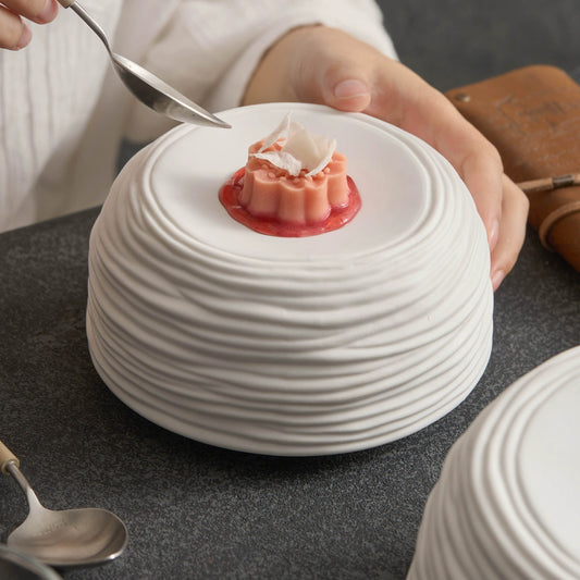 Ripple textured ceramic dessert plate for modern table settings