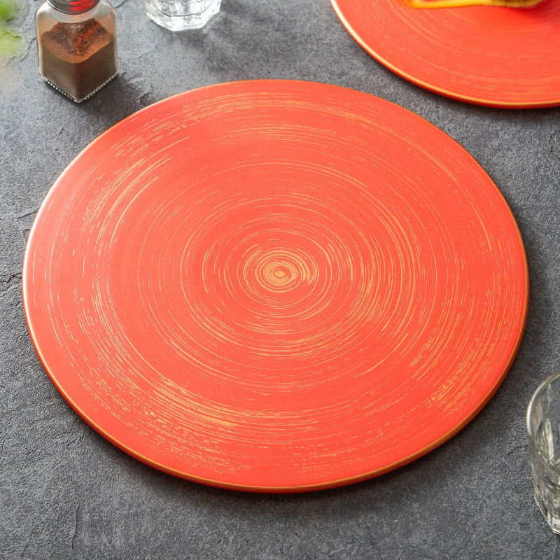 Rustic-inspired round ceramic dish for serving