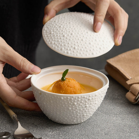 Sea urchin texture white ceramic bowl