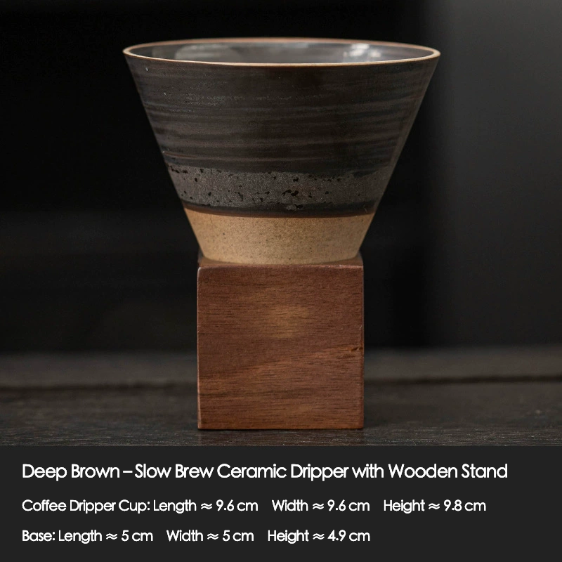 Studio shot of handmade ceramic and wood coffee cup