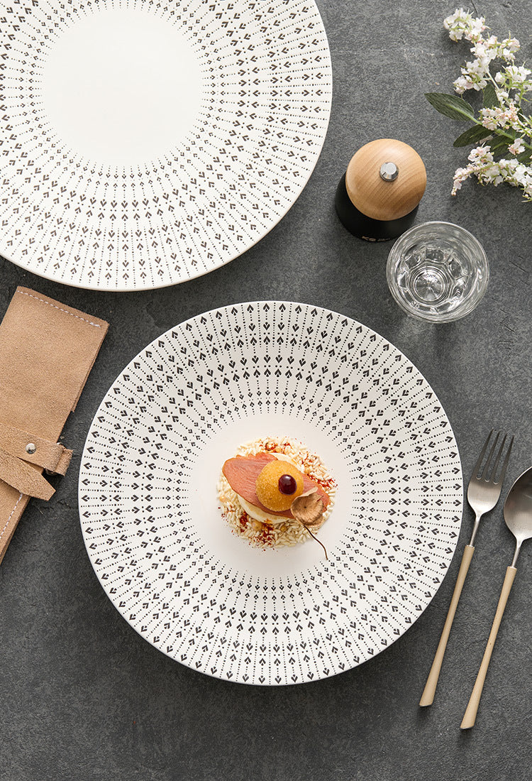 Stylish ceramic dinner plate on gray background