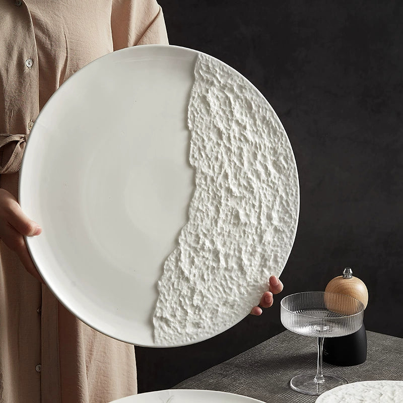 Textured plating plate with stone-inspired design