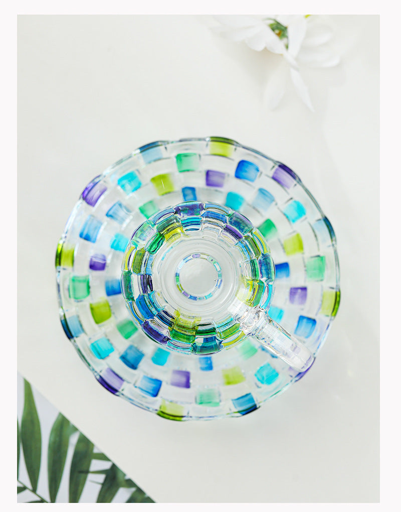 Transparent mosaic coffee cups with matching saucers