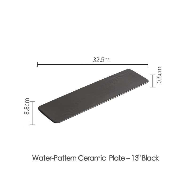 Water-textured surface ceramic sushi tray
