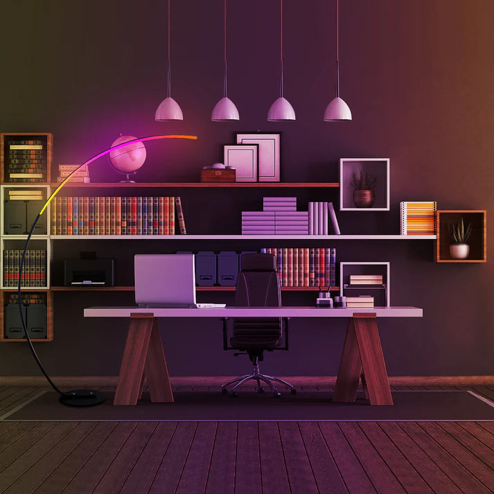 dimmable LED curve lamp with glowing vertical light line