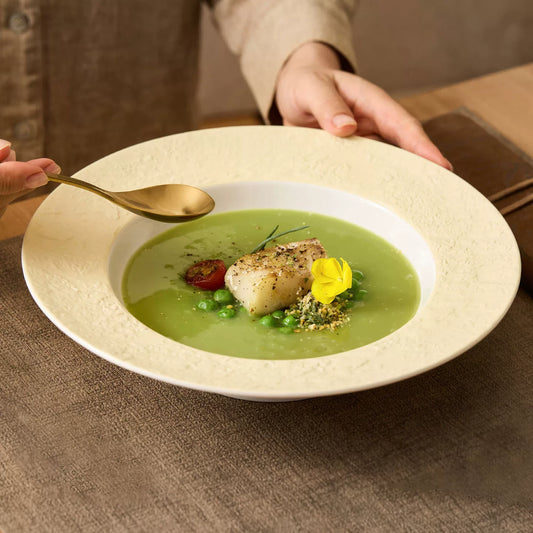 luxury wide rim stoneware pasta dish presenting premium culinary creations