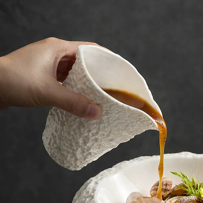 A Jug with Character — Rock-Texture Ceramic Pouring Cup for Coffee, Milk & Gravy