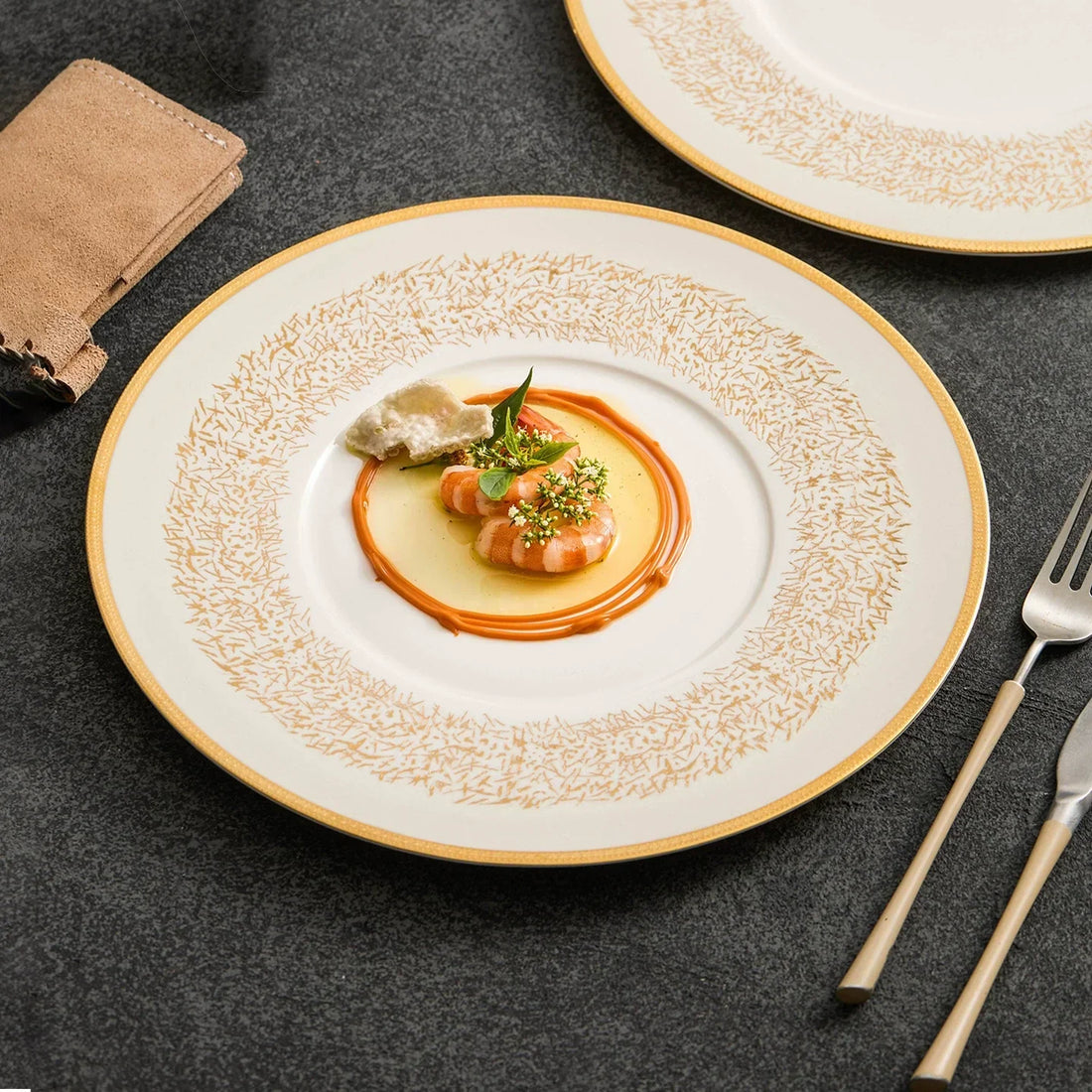 Timeless Golden Elegance — The Art of Fine Dining on a Hand-Painted Plate