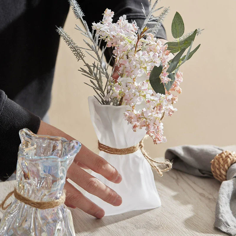 🌿 Elevate Your Space with the Nordic Wrinkled Glass Vase