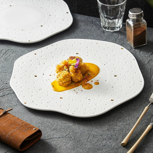 Timeless Texture & Modern Form — The Artistry of the Textured White Irregular Dinner Plate
