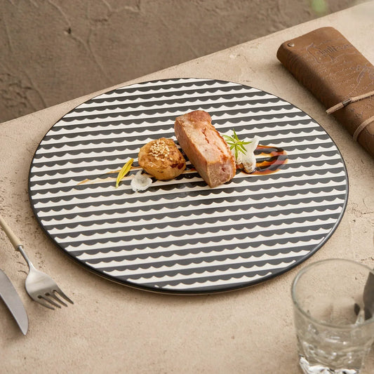 Bold Design for Modern Dining: Black & White Geometric Ceramic Plate
