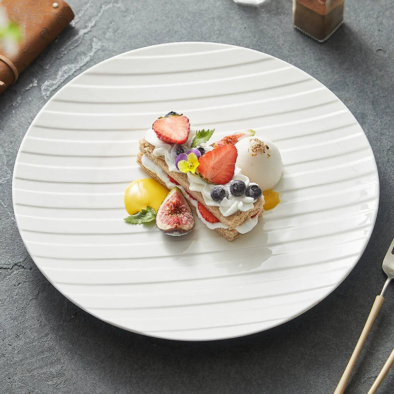 When Minimalism Meets Fine Dining — The Stripe Relief White Ceramic Dinner Plate